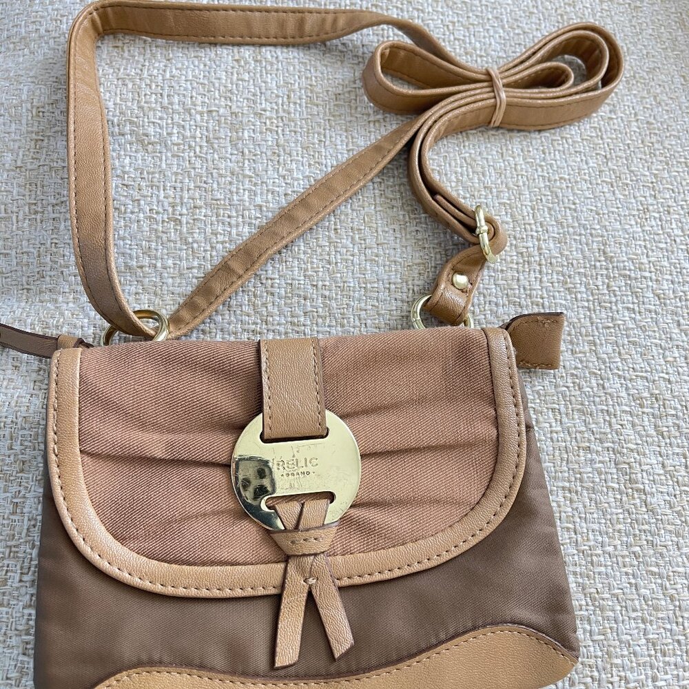 RELIC crossbody bag Brown canvas/ leather bag Women's shoulder bags